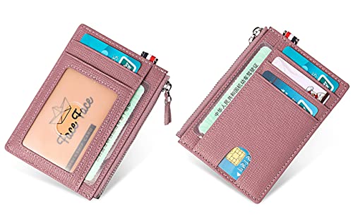 ASLANA Saffiano Genuine Leather Card Holder Minimalist Slim Wallet RFID Blocking Zipped Coins Pouch (D2- Black)3