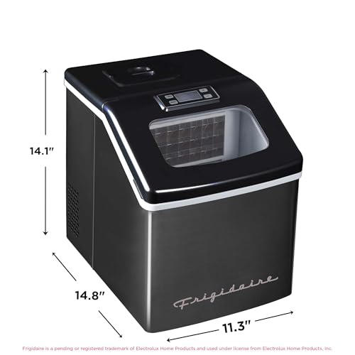 Image of Frigidaire Ice Maker EFIC452, Countertop Stainless Steel Ice Maker with Transparent Window, Clear Ice Cube Maker with 40 lbs. Capacity, Ice Maker Machine - 14.8 inch D x 11 inch W x 14.1 inch H (Black)