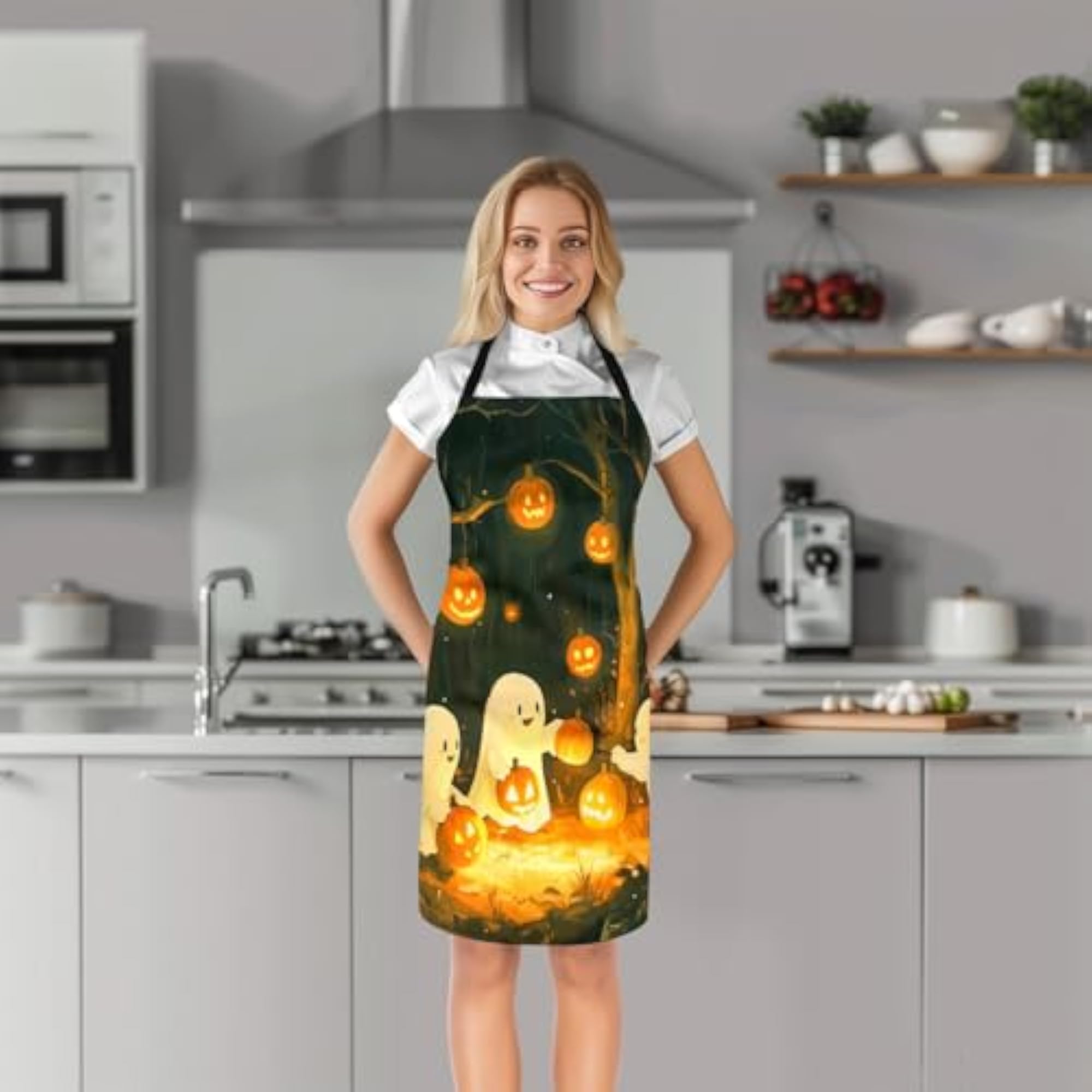 Halloween Chef Apron, Ghost Bib Apron for Cooking