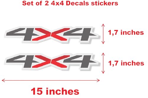 Image of Set of 2 PCS 4x4 Decals Stickers Compatible with 2014-2018 Chevy Silverado Sierra Truck Pickup Bedside,Truck Emblems, Auto Decoration Accessories Emblem (Gray /Red Slim)