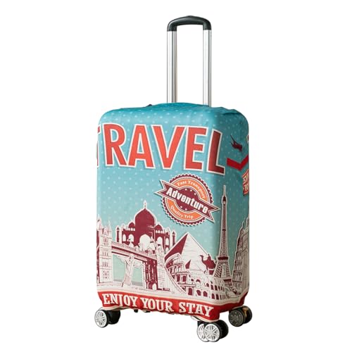 Image of HOKIPO 220gsm Durable and Washable Suitcase Covers for Trolley Suitcase, Large (26-27inch) - Travel Stories (AR-6345-D4)