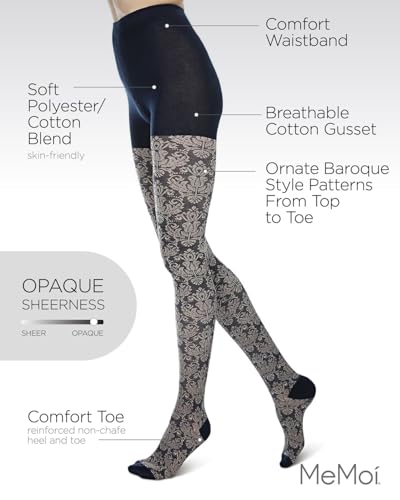 Image of MeMoi Baroque Patterned Cotton Blend Sweater Tights