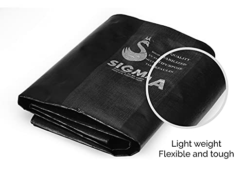 Image of SIGMA (LABLE) 15FT X 12FT 230 GSM Tarpaulin Sheet Waterproof Tirpal Tarpal Tadpatri Super Strong Virgin HDPE UV Treated Rain, Roof, Shed, Multipurpose Cover Black (Strong Eyelets Every 3 Feet)