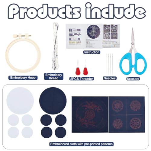 Image of WEBEEDY Sashiko Kit - DIY Tea Mat & Coaster Set With Thread & Needles for Beginners