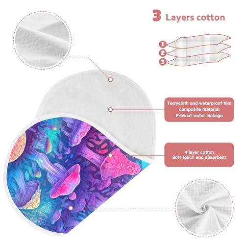 J JOYSAY Psychedelic Mushroom Baby Burp Cloths for Boys Girls Large 22''x11'' Cotton Burping Cloths Extra Absorbent Soft 4 Layer Baby Spit-Up Rags for Drool Newborn 2 Pack3