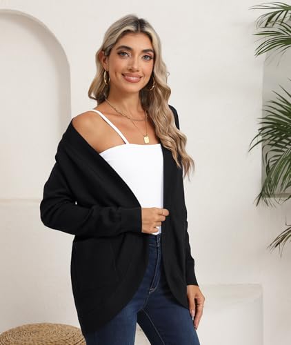LILBETTER Womens' Long Sleeve Knit Sweater Cardigans Curved Hem Open Front with Pockets4