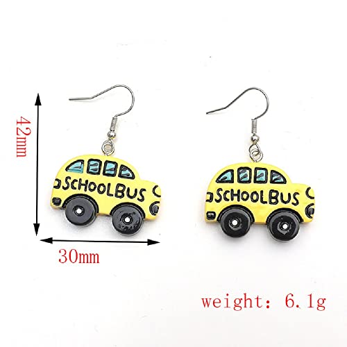 School Bus Drop Dangle Earrings Resin Funny Cartoon Car Creative for Teachers Jewelry2