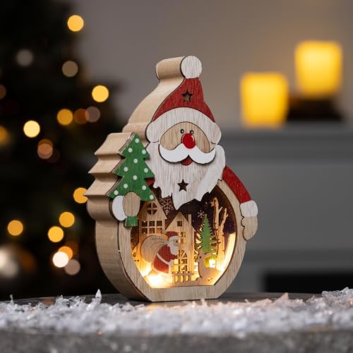 Holz Schneemann mit Beleuchtung 20 mucHome LED Holzdeko Schneemann & Weihnachtsmann mit 5 warmweiße LEDs...