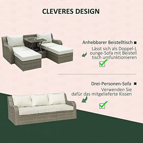 Outsunny 3-TLG. Polyrattan Gartenmöbel Set Gartengarnitur Garten-Set Sitzgruppe Loungeset Loungemöbel mit Beistelltisch Kissen Aluminium Hellgrau+Beige – Bild 8