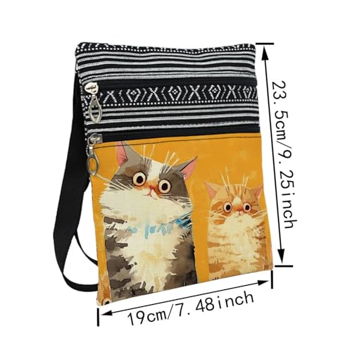 Lovely Cats Messenger Bag Small Ethnic Pattern Printed Adjustable Strap Crossbody Zipper Bag Lovely Cats Phone Bag Wallet Cute Shoulder Handbag for Women2