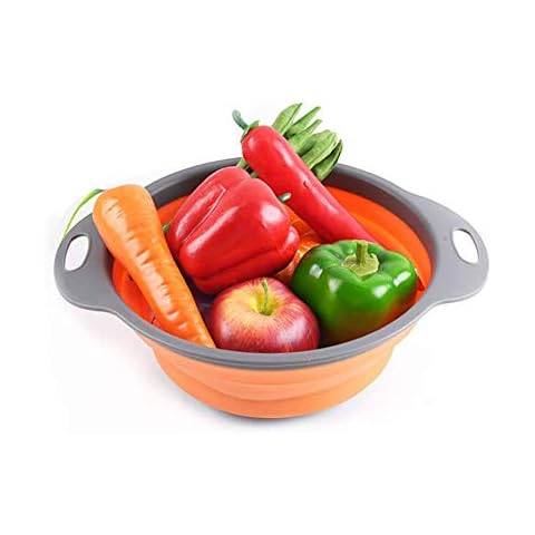 WeTest Collapsible Colanders with Handles, Food-Grade Silicone Kitchen Strainer Space-Saving Design For Pasta, Red Cover