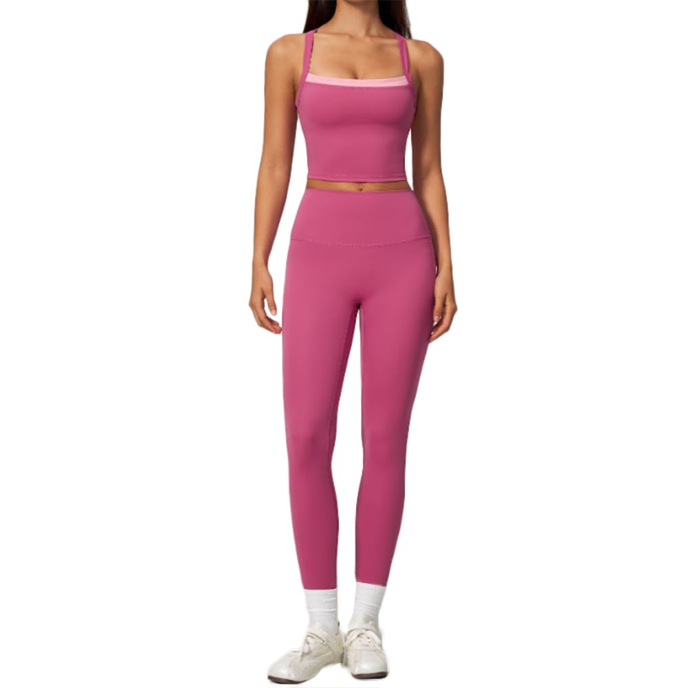 Conjunto de Yoga Dos Piezas Camiseta Tirantes y Mallas Deportivas