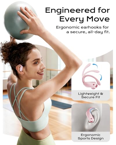 Image of Wireless Earbuds Bluetooth 5.3 Sport Headphones with Earhooks,IPX7 Waterproof Earphones,48H Playtime Earbuds,Lightweight 7.8g,Noise Cancelling Mic Bluetooth Headphones for Running & Workout (Coral)