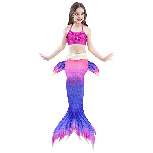 Swimmable Mermaid Tail Bikini 5PCS no Monofin Princess Girls Kids Swimwear Cosplay - Thumbnail 2