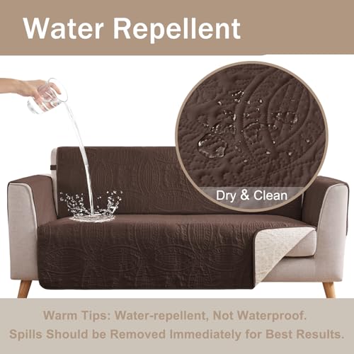 Image of Soft Couch Cover 2 Cushion Sofa, Water-Repellent Sofa Slipcovers for Loveseat, Machine Washable Love Seat Quilted Couch Covers, Pet Friendly Loveseat Slipcovers (Loveseat 56 inch, Chocolate)