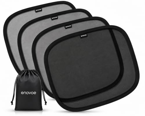Image of Enovoe Car Window Shades for Baby (4 Pack) - 21"x14" - Sun Shade Blocker, Cling - Glare Shield and UV Rays Protection for Your Child - Side Windows Screens for SUV- Mesh Window Shades for Car Baby
