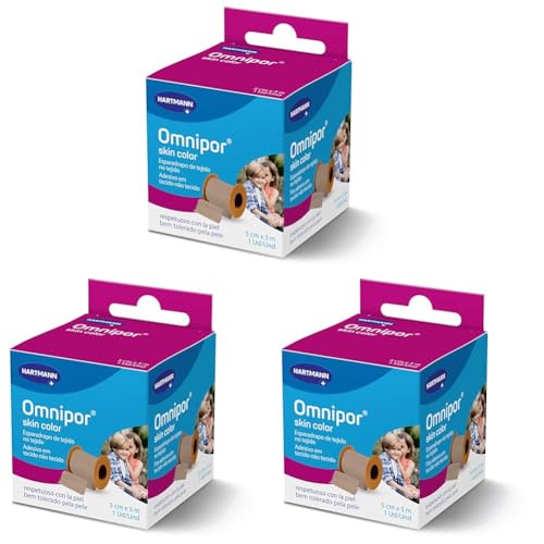 Omnipor: Esparadrapo Hipoalergénico de Tejido no Tejido para Pieles Sensibles; 5cmx5m; Color Carne (Paquete de 3)