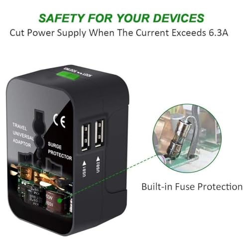 Image of fizzytech Universal Travel Adapter with 6A AC Socket | International All-in-One Plug for 180+ Countries (US, UK, EU, AUS) | Universal AC Converter for Mobile, Laptop & Gadgets -Black