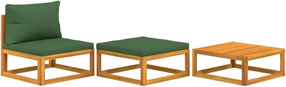 vidaXL 3 Piece Patio Lounge Set with Table and Cushions - Relaxing Outdoor Furniture Set - Solid Acacia Wood - Modular Design for Versatile Arrangements - Ideal for Garden, Balcony, Poolside