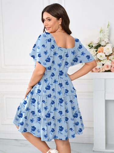 Image of SHESTARR Womens Plus Size Casual Mini Dress Sweetheart Neckline Short Flutter Sleeve Smocked A Line Tiered Ruffle Dresses