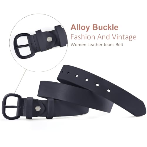 Image of WHIPPY Women Leather Belt for Jeans Pants Dresses Black Ladies Waist Belt with Pin Buckle