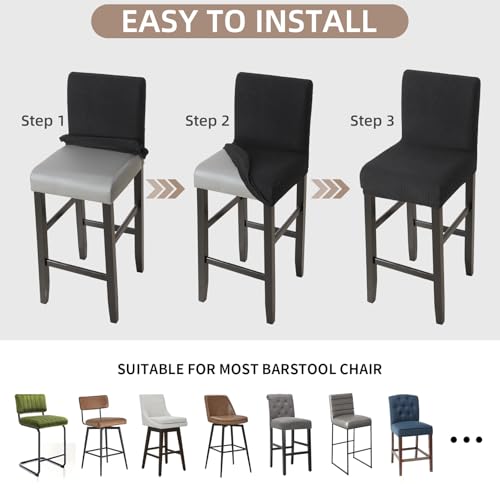 Image of YISUN Waterproof Bar Stool Covers, Stretch Barstool Slipcovers with Backs, Removable Washable Pub Tall Chair Slipcover, Counter Chair Seat Protector Cover, Jacquard Black 2 Pack