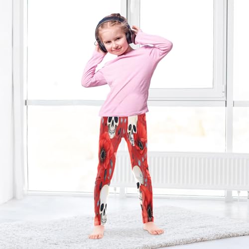 Toddler Girls Leggings Printed Yoga Pants Leggings Red Flower White Skull for Kids4