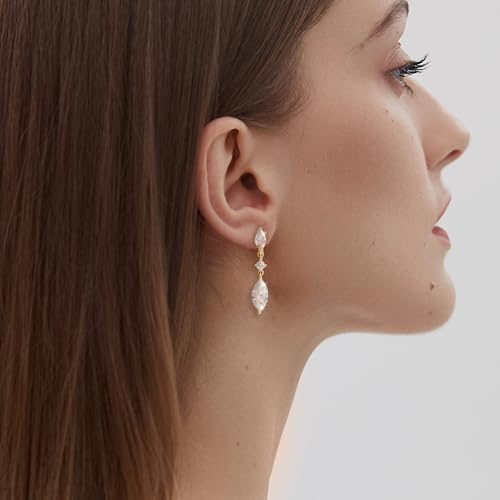 Sonateomber Gold Rhinestone Drop Dangle Earrings for Women, Elegant Marquise Leaf Crystal Bridal Earings Prom Wedding Fashion Jewelry Gift2