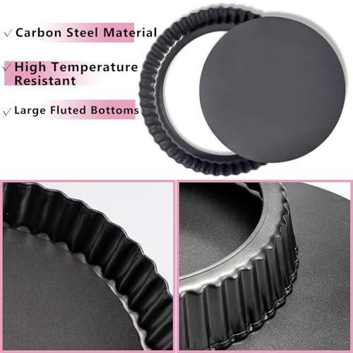 9 Inch Quiche Pan with Removable Bottom, 22cm Fluted Tart and Pie Flan Tins for Baking, Non-Stick Steel Quiche Dish for Pie, Mousse Cakes, Desserts - Image 4