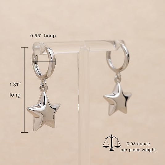 Jean Beau Hoop Huggie Charm Gold Silver Sun Star Earrings for Women, Trendy Puffy Drop Earring Prom Fashion Accessories Jewelry Gift - Image 3