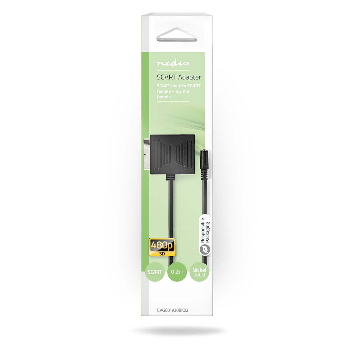 NEDIS Cable euroconector macho - euroconector hembra - euroconector hembra - 3,5 mm - niquelado - 480p - 0,20 m - redondo - PVC - negro - caja