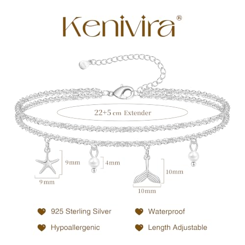 Image of Kenivira Sterling Silver Ankle Bracelets for Women,Gold Dainty Layered Waterproof Anklet for Women, Anklet Set Stackable Beach Gift Adjustable Size