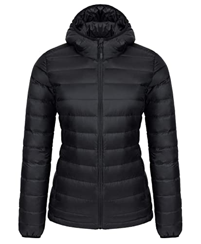 Preisvergleich Produktbild Ambayz Damen Daunenjacke Ultraleicht Winddicht Jacke Winterjacke Steppjacke Daunenmantel Wintermantel Übergangsjacke Warme Jacke mit Kapuze Tasche für Freizeit Sport Reisen, Schwarz, XXL