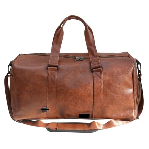 Bolsa de Viaje en Cuero Bolsas de Gimnasio for Hombre, Piel sintética, for Viajes, Hombro, for natación, Deportes al Aire Libre, Gran Capacidad(Brown)