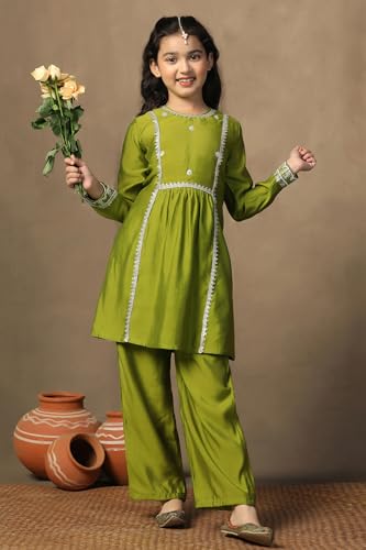 Image of Fashion Dream Girl's Chanderi Silk Ethnic Kurta and Sharara Set|Kids Salwar Suit Set|Sharara Set for Girls