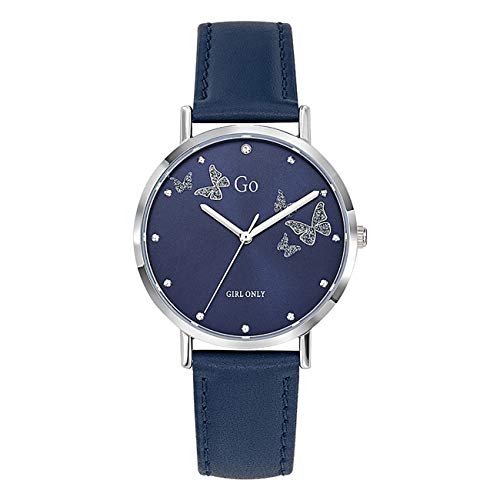 Go Girl Montre Femme Acier Cuir Bleu Cadran Bleu Et Papillons 699348 Cover