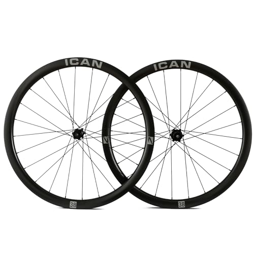 ICAN Alpha 38 Disc Pro 1460g Carbon Road Bike Wheelset Disc Brake 28mm Width Clincher Tubeless Compatible Thru-axle