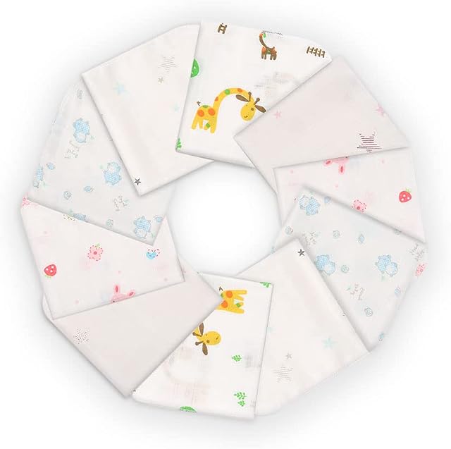 Norinori Muslin Squares baby Muslin Cloths - Washcloths Baby Face Towel hanky100% Cotton 10Pack 4 Layers Super Soft and Absorbent Newborn Essentials Unisex (25*25cm-4Layers-Pack of 10)