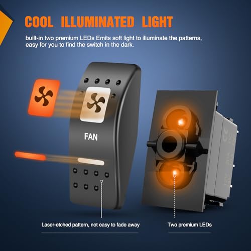 Image of Nilight UTV Fan Rocker Switch w /Orange Backlit On Off 5 PIN | SPST LED Light Bar Switches 12V 24V Toggle Compatible for Polaris RZR Can-Am ATVs UTVs Cars Trucks RVs