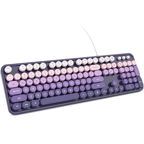 Image of KNOWSQT Wired Computer Keyboard - Purple-Gradient Colorful Retro Full Size Round Keycaps Plug and Play Typewriter Cute Keyboards for Windows, Laptop, PC, Desktop, Computer