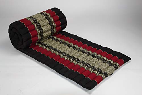 Fine Asianliving Thai Meditation Mat Rollable Mattress 80x200cm Yoga Kapok-Filling Red Matelas tapis de méditation coussin thaï Kapok 301-D01 Cover