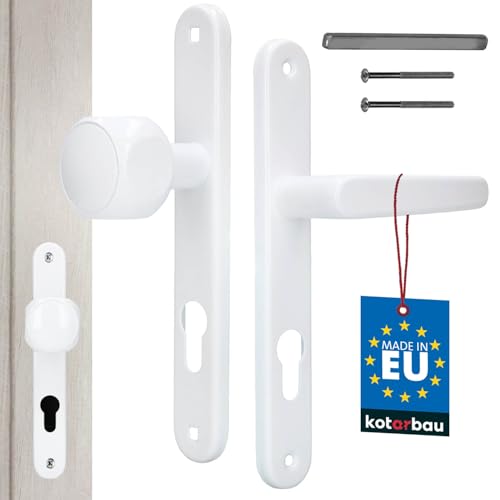 KOTARBAU® Pomo de 72 mm, color blanco, pomo de puerta PZ, placa larga, juego de picaporte, conjunto de picaporte para puerta de habitación, herrajes interiores, tirador de puerta, juego de aluminio