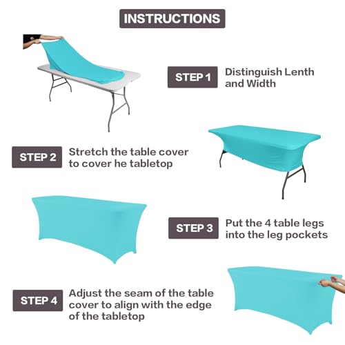 Image of IVAPUPU 2 Pack 6FT Table Cloth for Rectangular Fitted Events Stretch Blue Mist Table Covers Washable Cover Spandex Spring Tablecloth Protector for Party, Wedding, Cocktail, Banquet, Festival