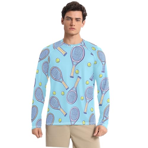 Bolaz Mens UV Protection Shirts Rash Guard Long Sleeve UPF 50+ Tennis Racket Blue Quick Dry S