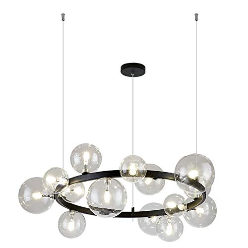 Lustre en verre rond noir style nordique pour éclairage de bar et salon