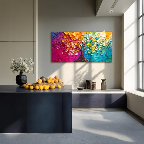 SERIMINO Tree of Life Large Wall Art, Abstract Colorful Tree Canvas Painting, Nature Plant Artwork for Walls, Red Teal Aesthetic Wall Decor Living Room Bedroom, Modern Office Decor Art Prints 30"X60"