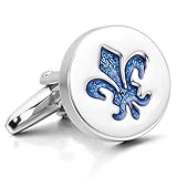 Anchura: 19 mm (0,7" Pulgada) MunkiMix 2 Pieza Rodio Plateado Esmalte Enamel Gemelos El Tono De Plata Azul La Flor De lis Camisa Alianzas Boda Negocios 1 Coppia Conjunto Set Hombre
