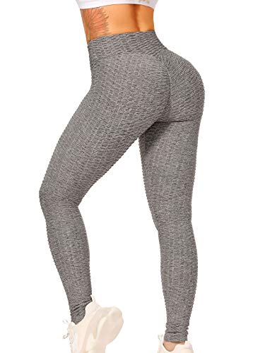 FITTOO Leggings para mujer, de Honeycomb, para yoga, levantamiento de pesas, push-up, pantalones de deporte, elásticos, para entrenamiento, fitness Diseño 1 - gris. S