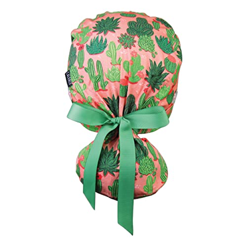 Image of Scrub Cap for Women and Men, Ponytail Scrub Caps, Working Hat, Head Cover with Ribbon Ties and Buttons, Long Hair