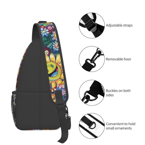 Image of Crossbody Bag Funny Cute Smiling Sunflowers Sling Bag Backpack Chest Bags Shoulder Bag for Women Men